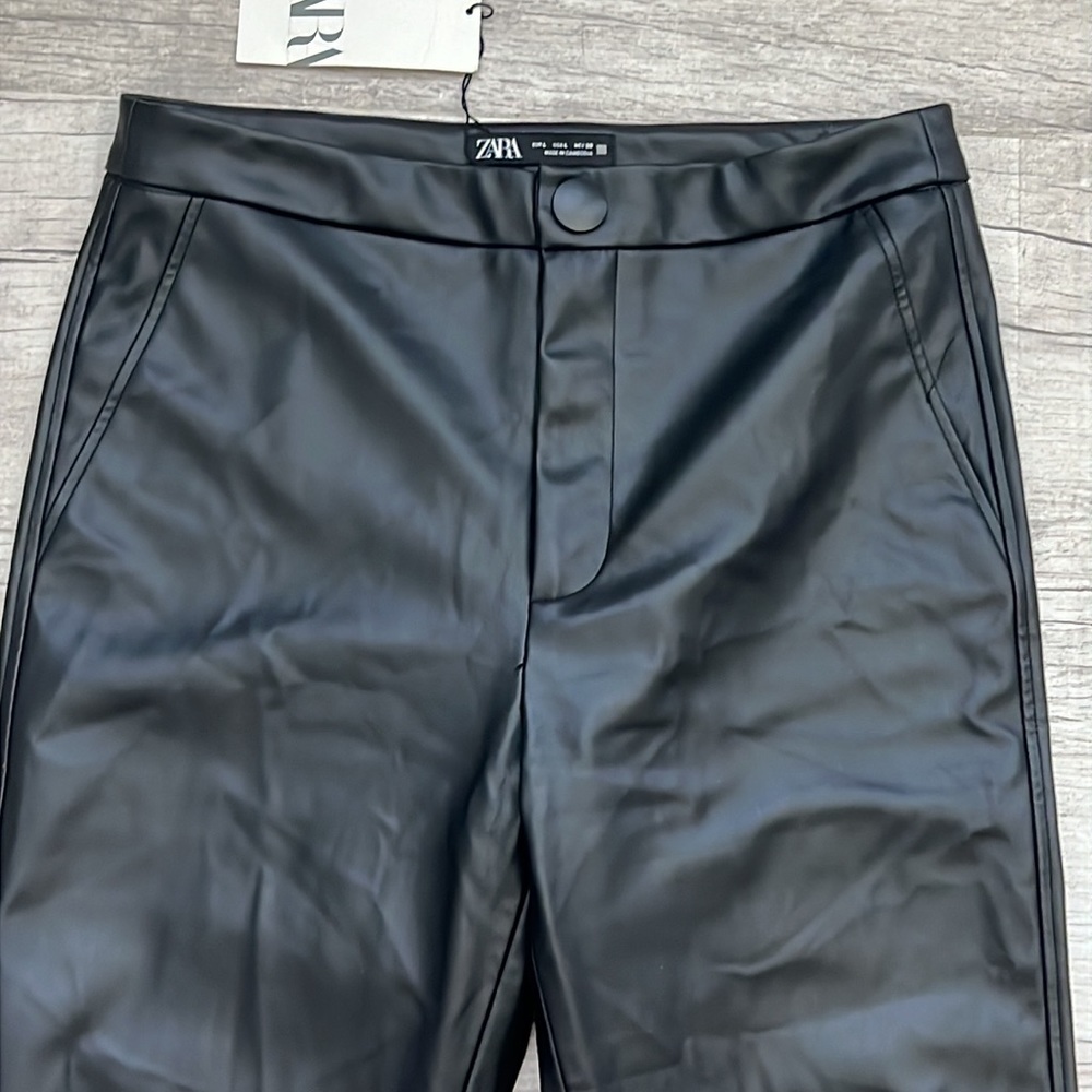 Zara Women's High-Waisted Faux Leather Leggings Leather Black Size L Size Zip